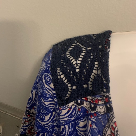 Lucky Brand Peasant Blue Paisley Top Lace Boho women’s L Large 12-14 - Picture 2 of 4